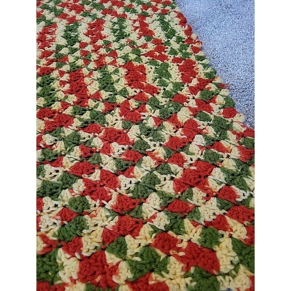 Afghan Handmade Crocheted Blanket Multi Color 69" X 45" Red Green Yellow - Picture 4 of 7